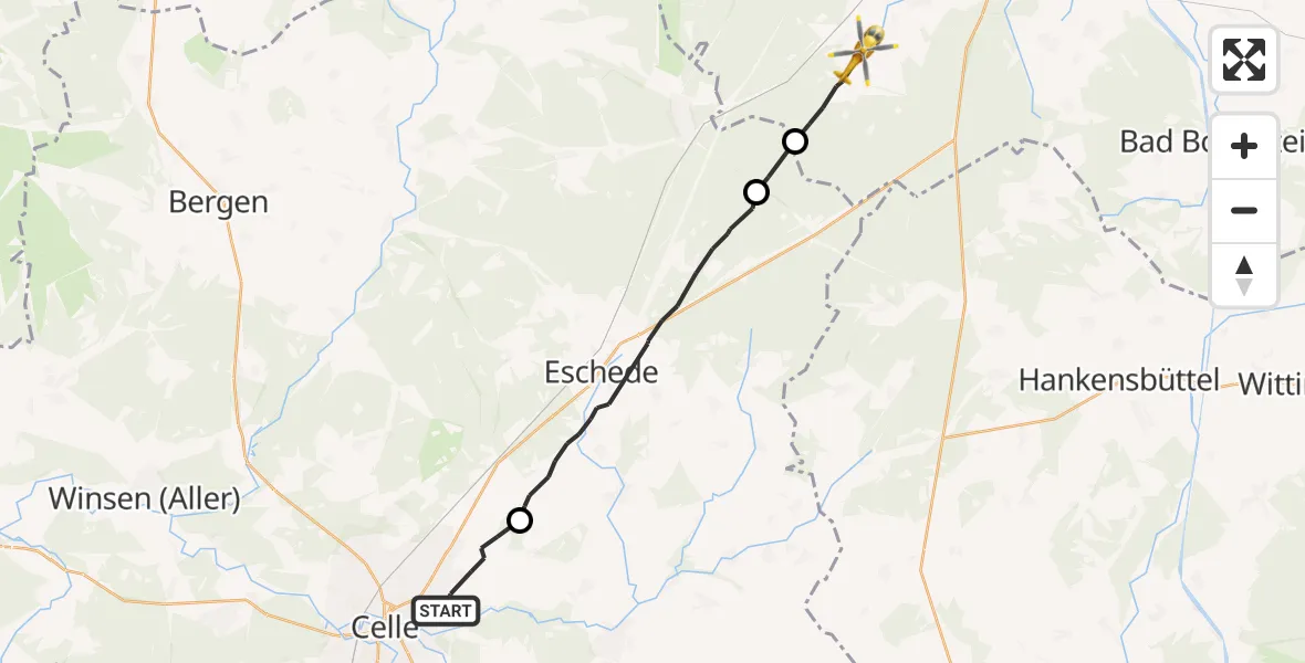 Flugroute Rettungshubschrauber Celle - Suderburg, 11 April 2026, 10:31