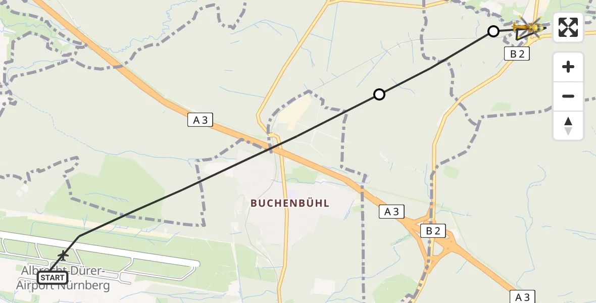 Flugroute Rettungshubschrauber Flughafen Nuremberg - Geschaidt, 11 April 2026, 10:34