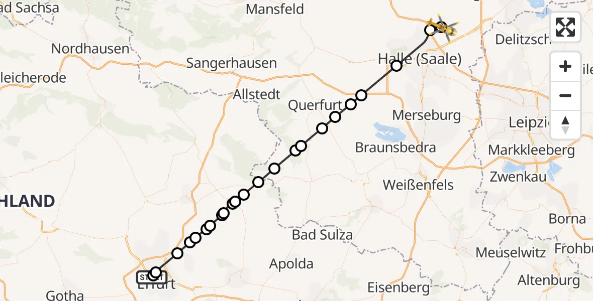 Flugroute Ambulanzhubschrauber Helios Clinic Erfurt - Halle-Oppin Flugplatz, 11 April 2026, 10:42