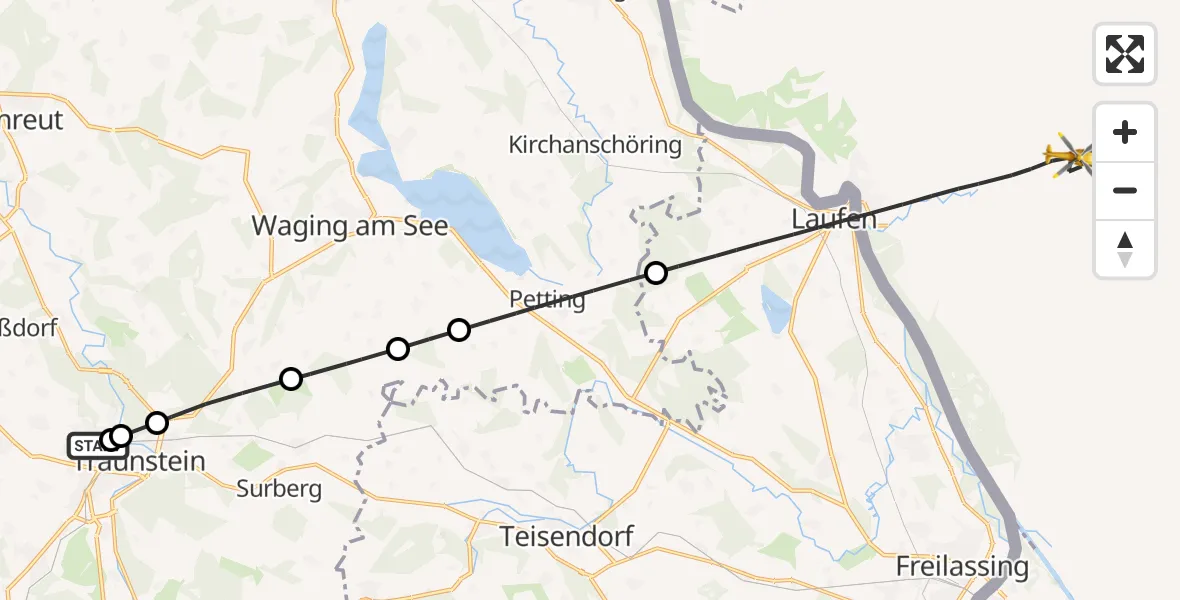 Flugroute Rettungshubschrauber Traunstein Hospital - Laufen, 11 April 2026, 10:44
