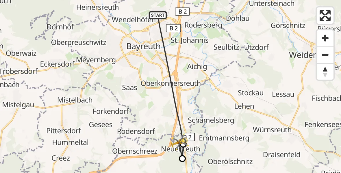 Flugroute Rettungshubschrauber Bayreuth - Creußen, 11 April 2026, 10:45