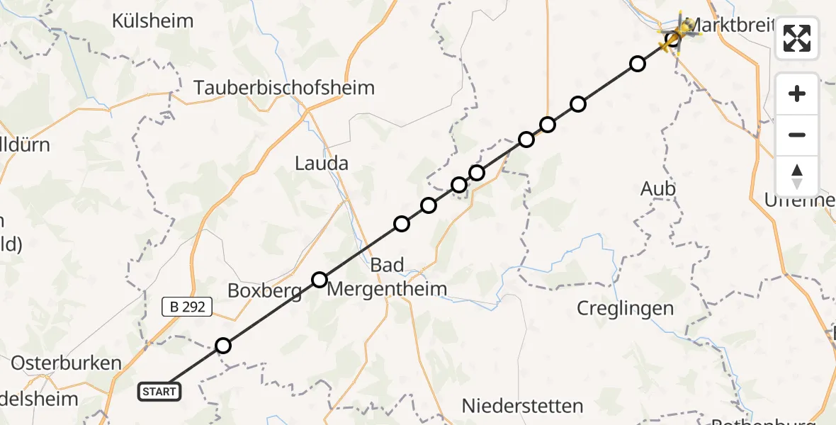 Flugroute Rettungshubschrauber Ravenstein - Ochsenfurt Hospital, 11 April 2026, 10:49