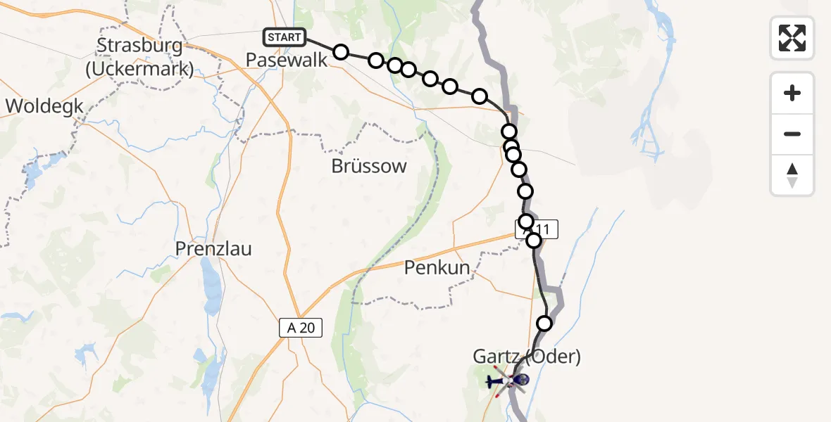 Flugroute Polizeihubschrauber Pasewalk - Gartz (Oder), 11 April 2026, 10:49