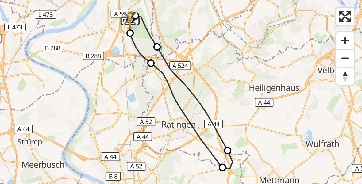 Flugroute Rettungshubschrauber Duisburg Air Rescue Hubschrauberlandeplatz (Christoph 9) - Duisburg Air Rescue Hubschrauberlandeplatz (Christoph 9), 11 April 2026, 10:56