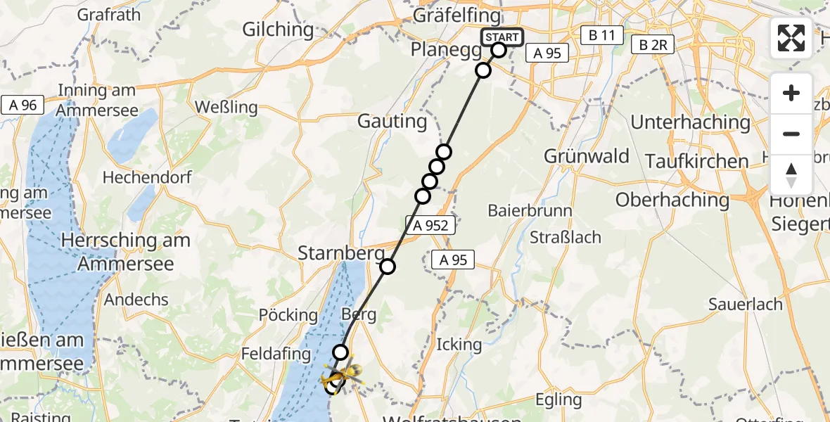 Flugroute Rettungshubschrauber DRF Air Rescue München Hubschrauberlandeplatz - Berg, 11 April 2026, 10:59