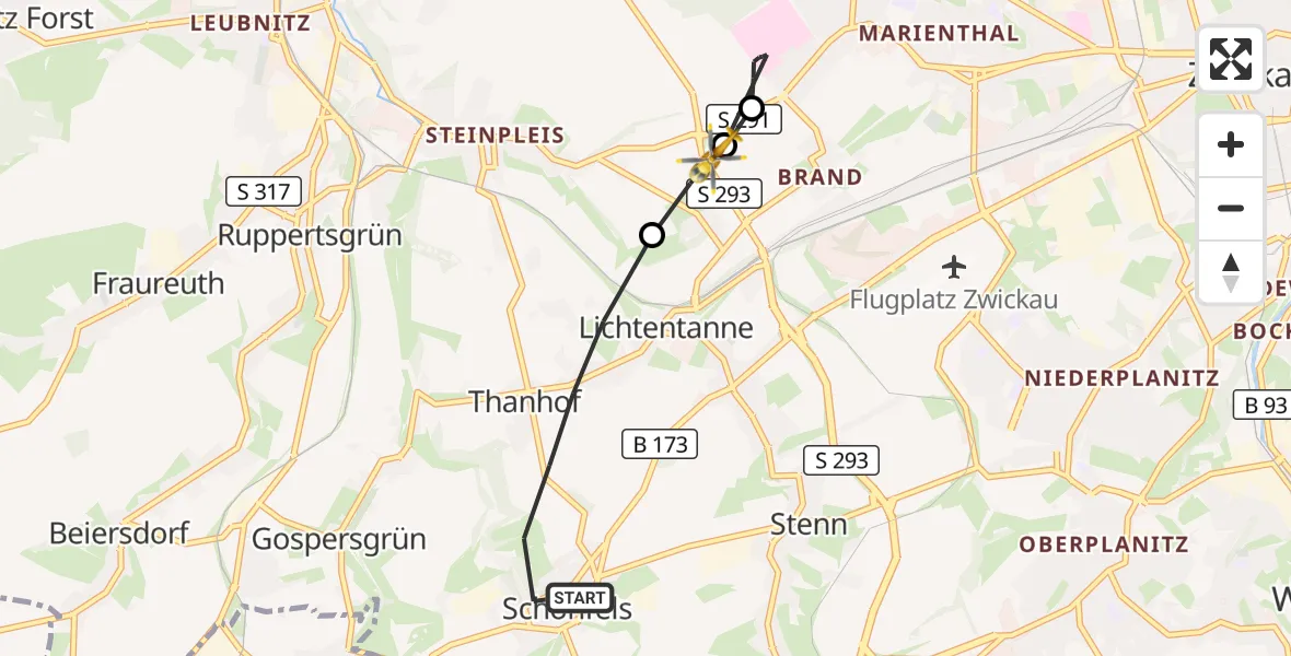Flugroute Rettungshubschrauber Lichtentanne - Werdau, 11 April 2026, 11:07