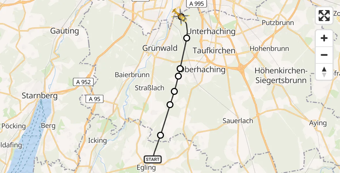 Flugroute Rettungshubschrauber Egling - ADAC Air Rescue Center Hubschrauberlandeplatz (Christoph 1), 11 April 2026, 11:13