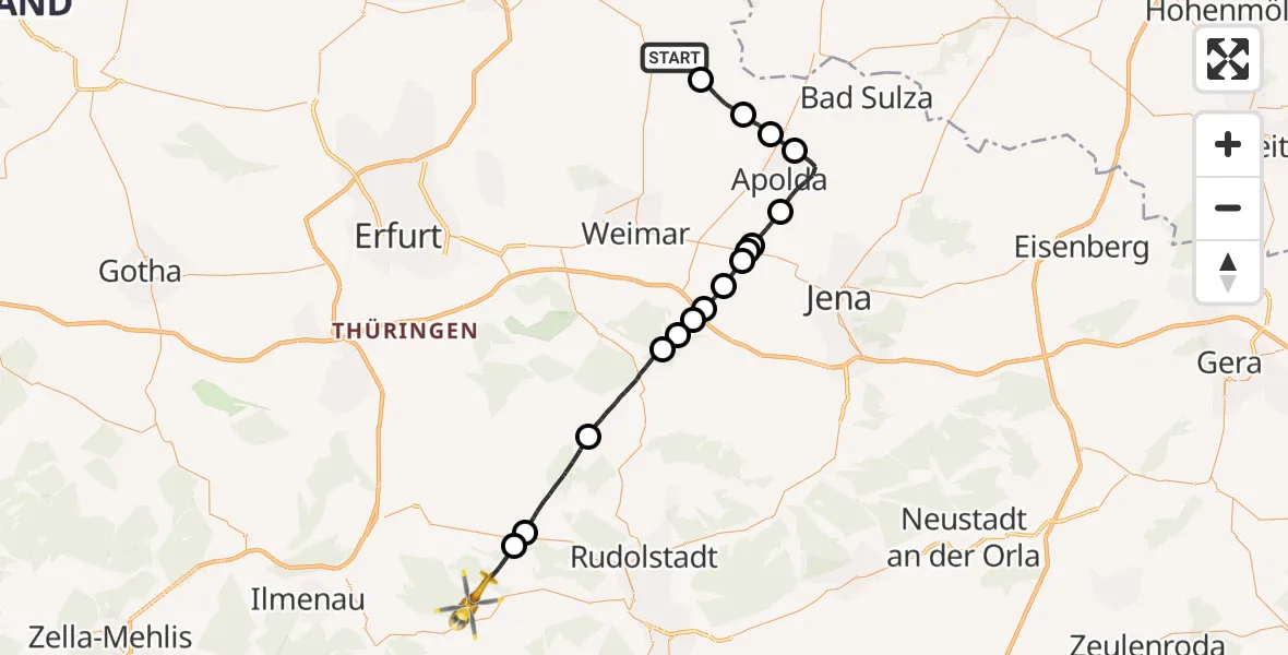 Flugroute Rettungshubschrauber Buttstädt - Königsee, 11 April 2026, 11:13