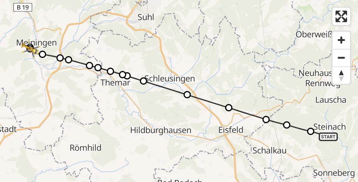 Flugroute Rettungshubschrauber Steinach - Helios Clinic Meiningen, 11 April 2026, 11:19