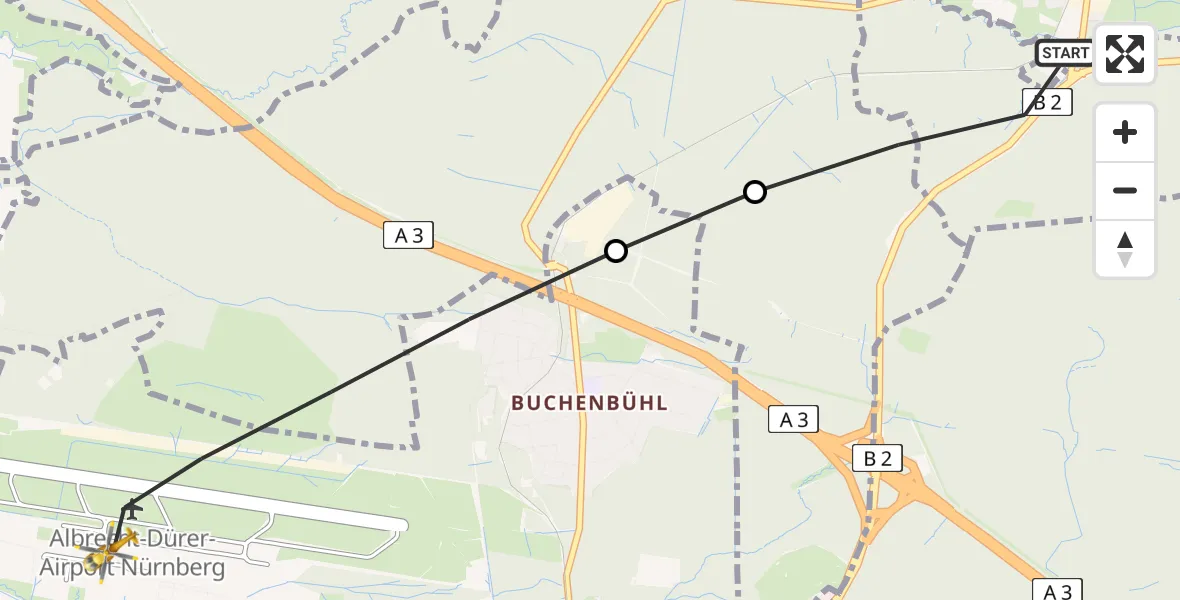 Flugroute Rettungshubschrauber Geschaidt - Flughafen Nuremberg, 11 April 2026, 11:21
