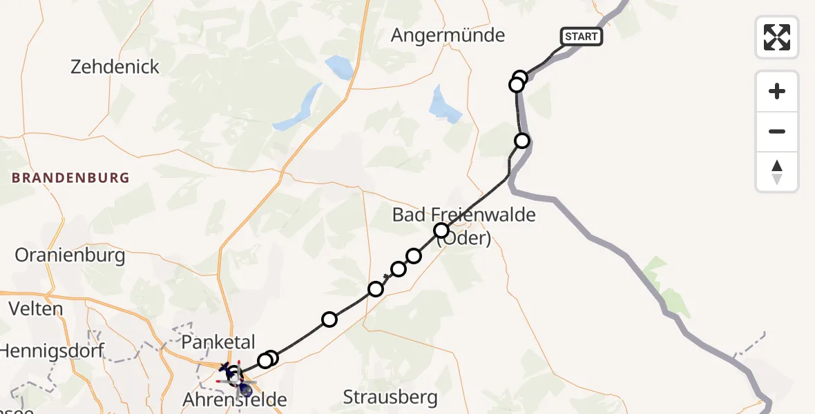 Flugroute Polizeihubschrauber Schwedt/Oder - Ahrensfelde Hubschrauberlandeplatz, 11 April 2026, 11:21