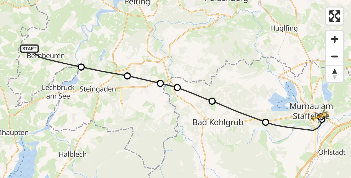 Flugroute Rettungshubschrauber Bernbeuren - Murnau Accident Hospital, 11 April 2026, 11:20
