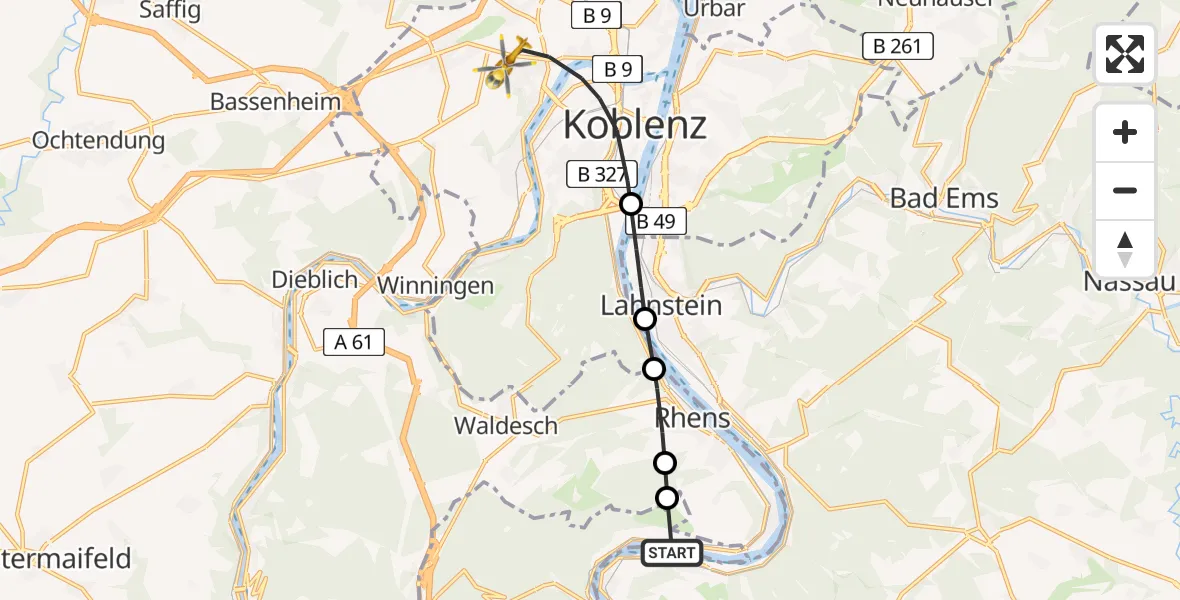Flugroute Rettungshubschrauber Boppard - Koblenz, 11 April 2026, 11:23