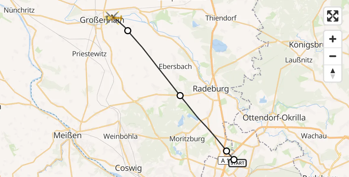 Flugroute Rettungshubschrauber Dresden Bundespolizei Hubschrauberlandeplatz - Großenhain, 11 April 2026, 11:24