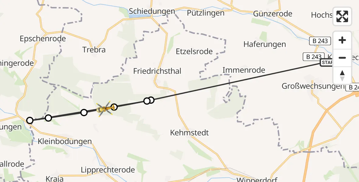 Flugroute Rettungshubschrauber Werther - Bleicherode, 11 April 2026, 11:24