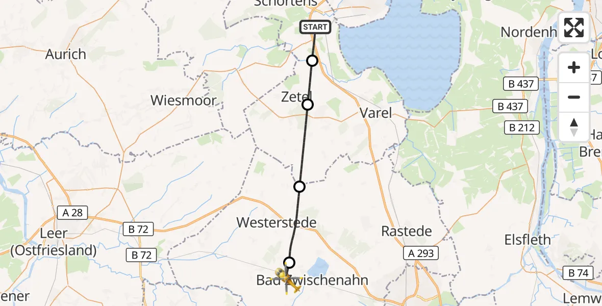 Flugroute Rettungshubschrauber Sande - Bad Zwischenahn, 11 April 2026, 11:32