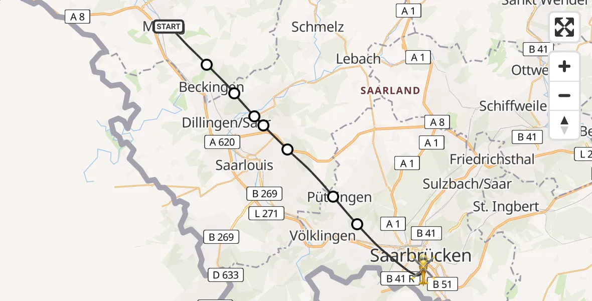 Flugroute Rettungshubschrauber Merzig - Saarbrücken, 11 April 2026, 11:35