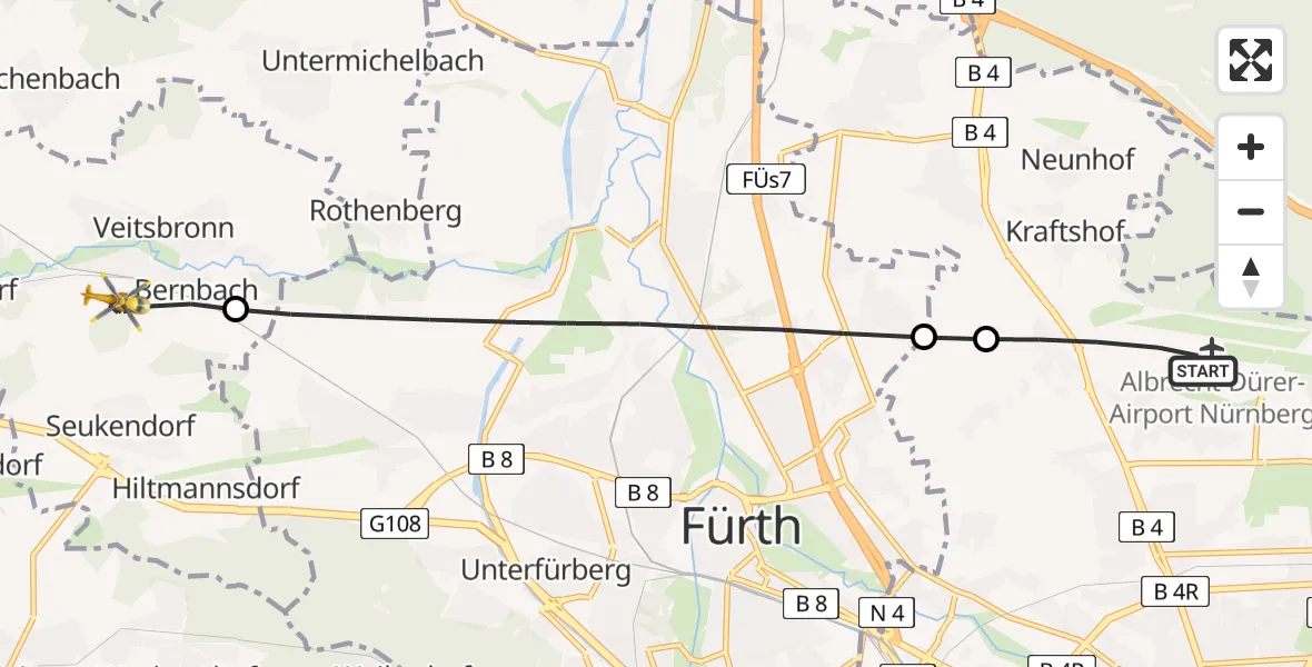 Flugroute Rettungshubschrauber Flughafen Nuremberg - Veitsbronn, 11 April 2026, 11:36