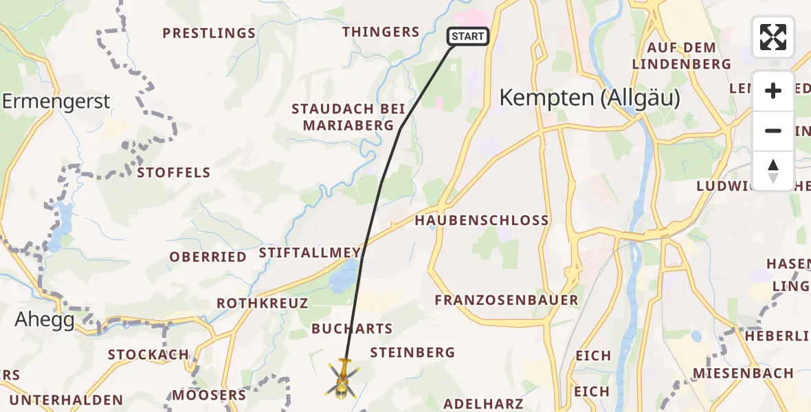 Flugroute Rettungshubschrauber Kempten (Allgäu) - Kempten (Allgäu), 11 April 2026, 11:39