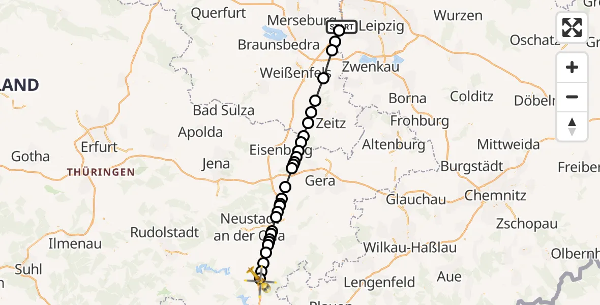 Flugroute Rettungshubschrauber Leuna - Schleiz, 11 April 2026, 11:41