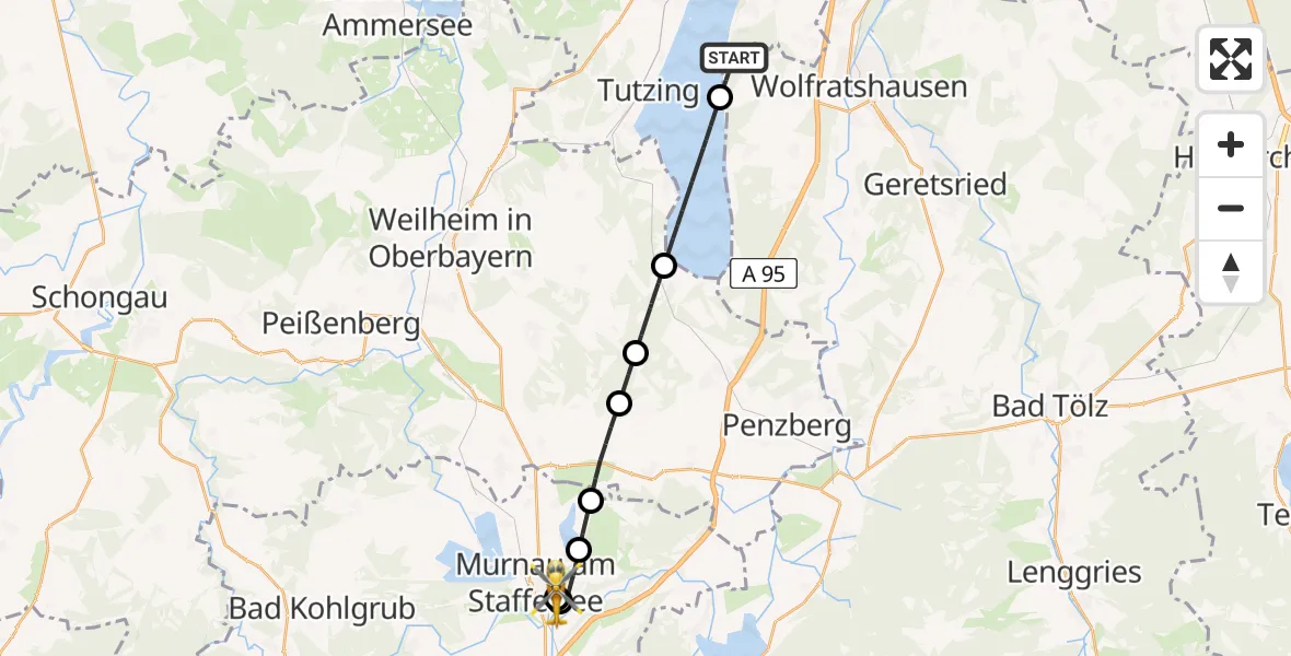 Flugroute Rettungshubschrauber Münsing - Murnau Accident Hospital, 11 April 2026, 11:47