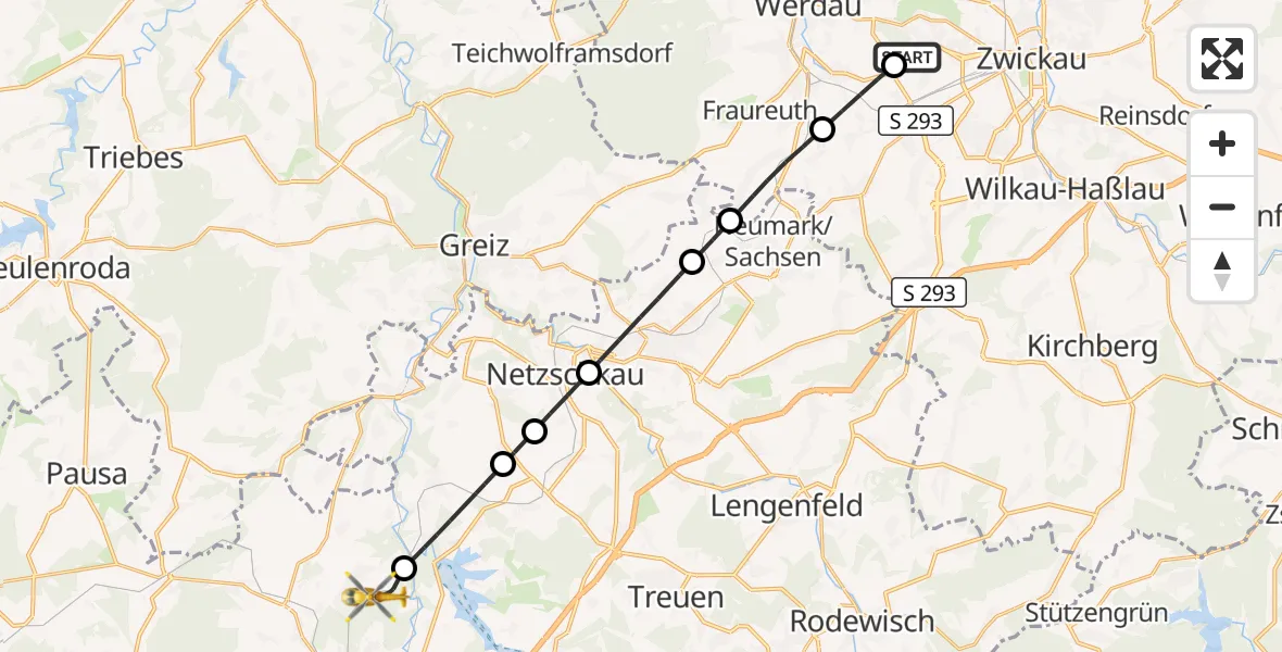 Flugroute Rettungshubschrauber ADAC Air Rescue Station Zwickau Hubschrauberlandeplatz - Plauen, 11 April 2026, 11:50
