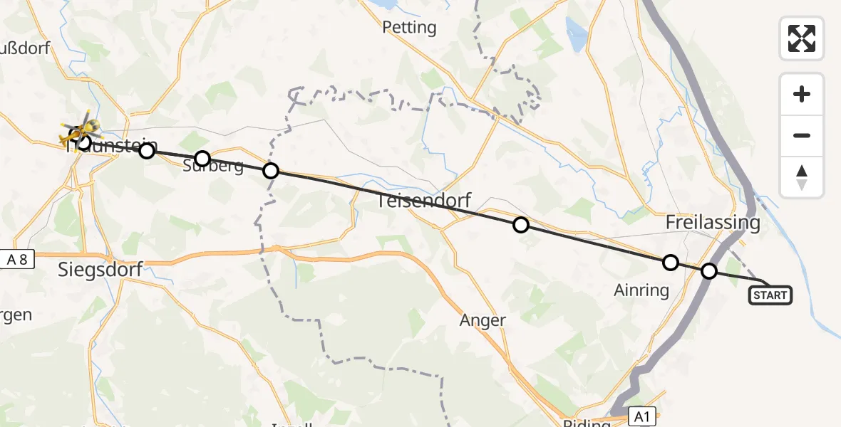 Routekaart van de vlucht: Rettungshubschrauber nach Traunstein Hospital