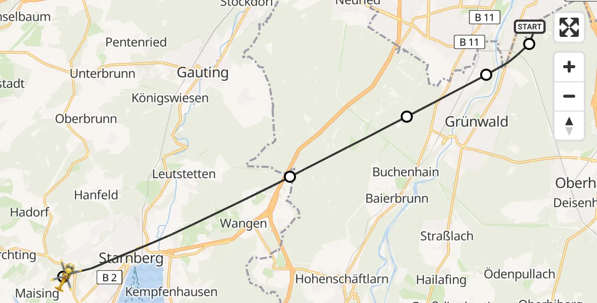 Flugroute Rettungshubschrauber ADAC Air Rescue Center Hubschrauberlandeplatz (Christoph 1) - Starnberg, 11 April 2026, 11:55