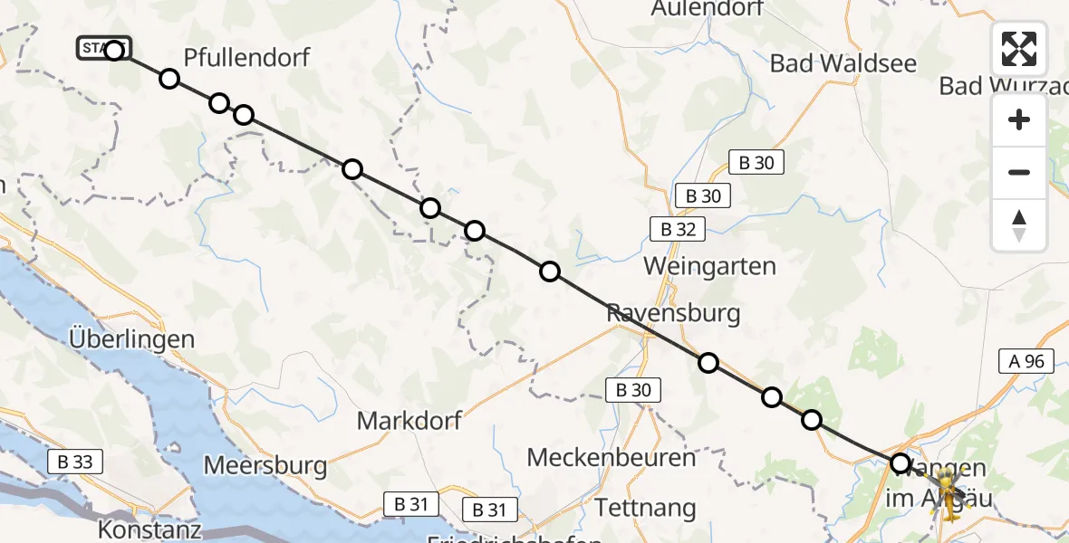 Flugroute Rettungshubschrauber Sauldorf - Wangen im Allgäu, 11 April 2026, 11:57