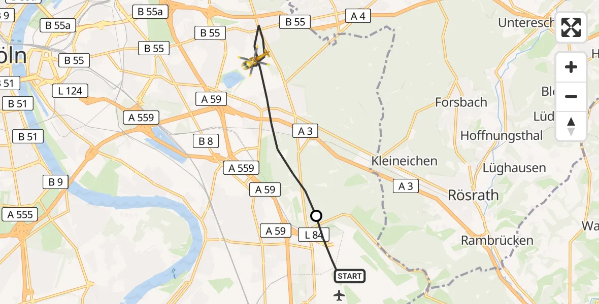 Flugroute Rettungshubschrauber Köln Bonn Flughafen - Köln, 11 April 2026, 12:08