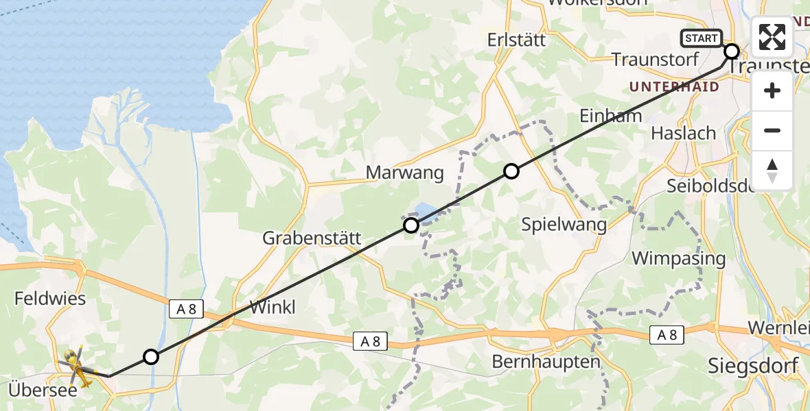Flugroute Rettungshubschrauber Traunstein Hospital - Übersee, 11 April 2026, 12:09