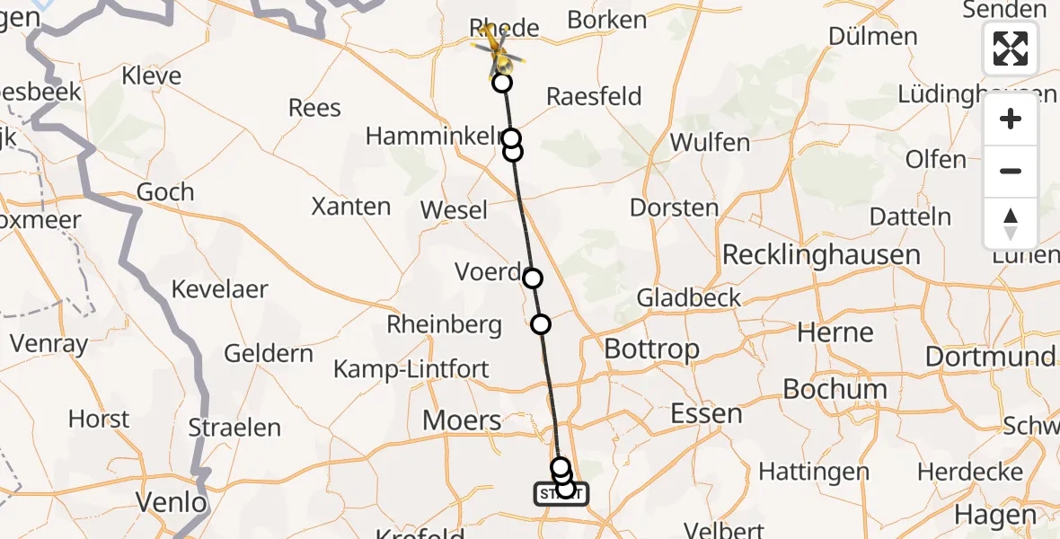 Flugroute Rettungshubschrauber Duisburg Air Rescue Hubschrauberlandeplatz (Christoph 9) - Rhede, 11 April 2026, 12:14