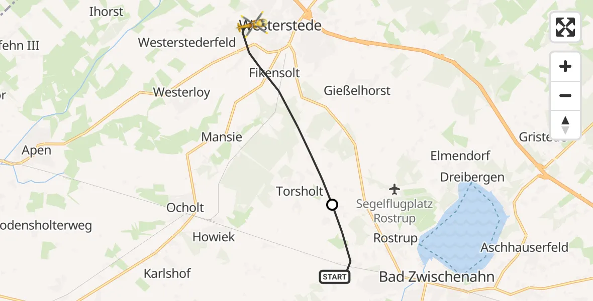 Flugroute Rettungshubschrauber Bad Zwischenahn - Westerstede, 11 April 2026, 12:16
