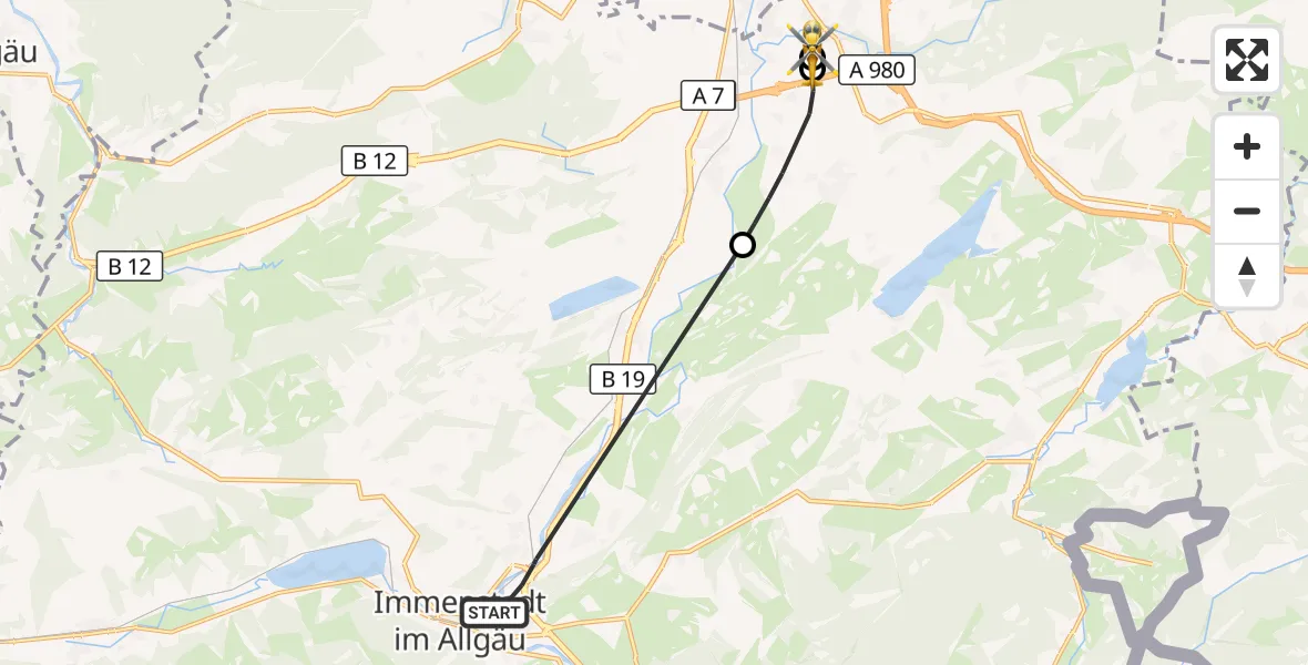 Flugroute Rettungshubschrauber Immenstadt i.Allgäu - Kempten-Durach Flugplatz, 11 April 2026, 12:20
