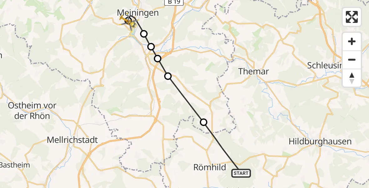 Flugroute Rettungshubschrauber Römhild - Helios Clinic Meiningen, 11 April 2026, 12:41