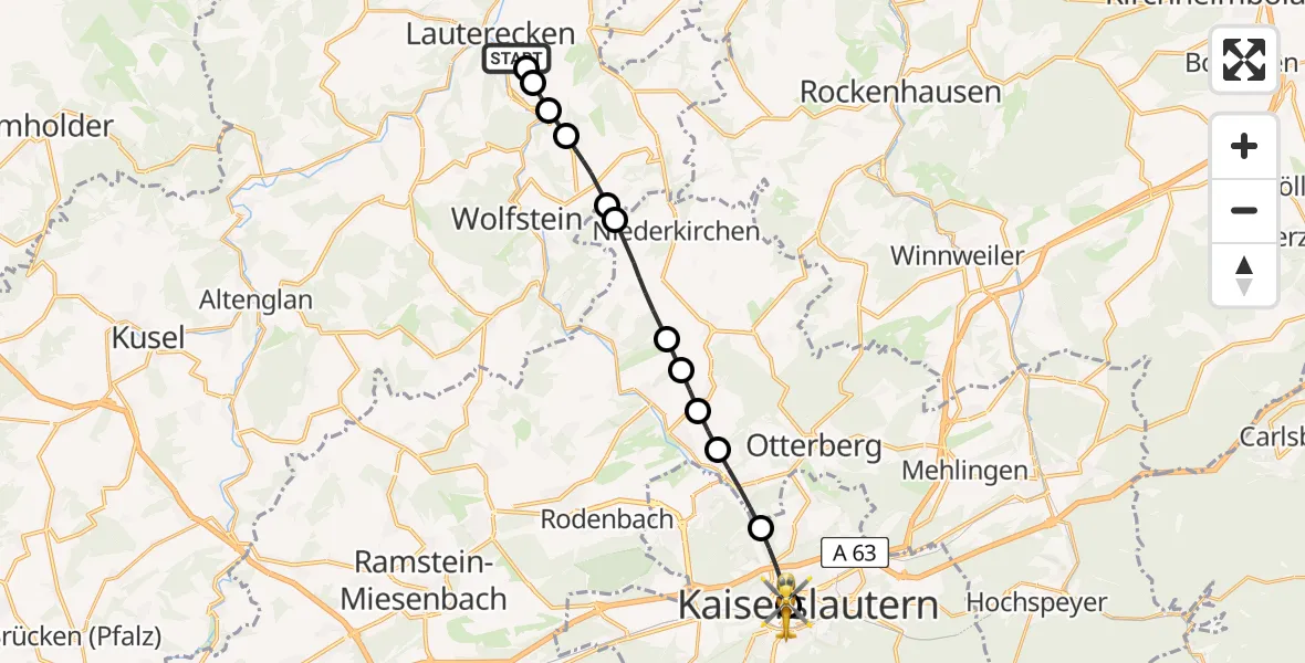 Flugroute Rettungshubschrauber Lauterecken - Westpfalz Hospital Kaiserslautern, 11 April 2026, 12:44