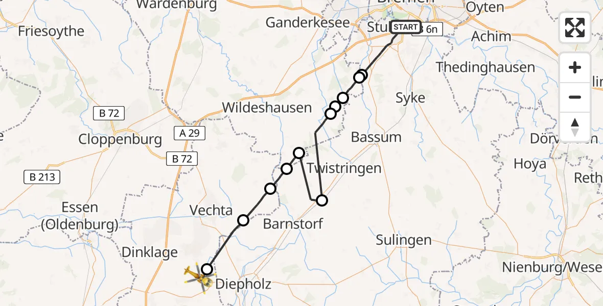 Flugroute Rettungshubschrauber Stuhr - Lohne (Oldenburg), 11 April 2026, 12:45