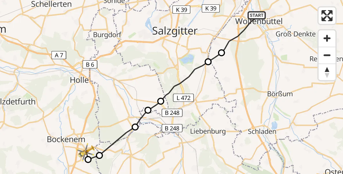 Flugroute Rettungshubschrauber Wolfenbüttel - Bockenem, 11 April 2026, 12:53
