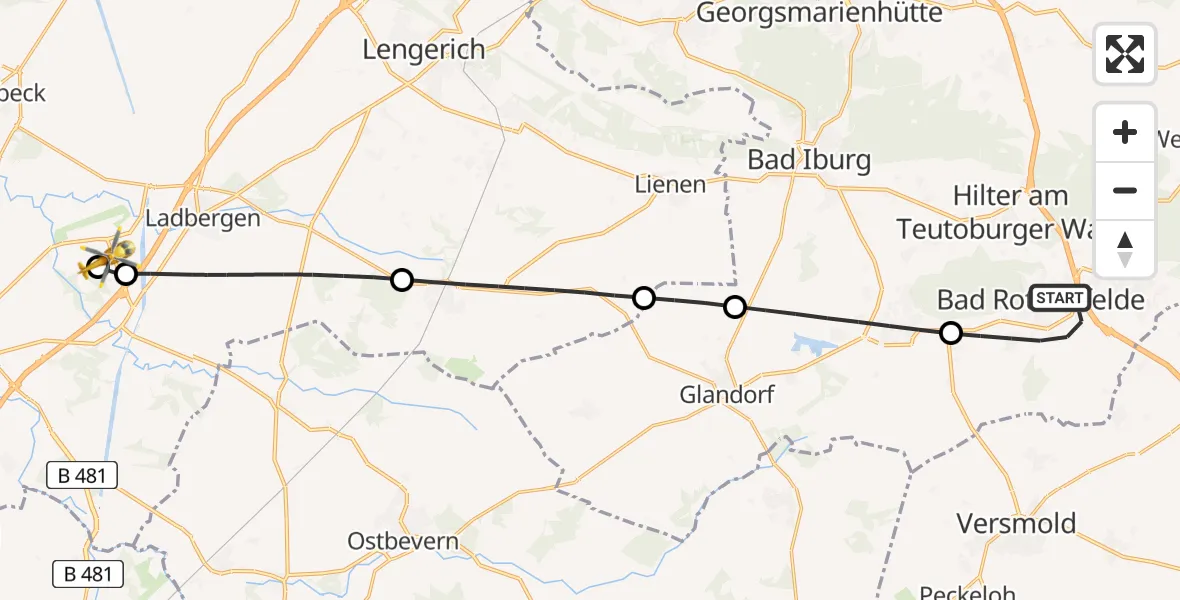 Flugroute Ambulanzhubschrauber Bad Rothenfelde - Christoph  Westfalen-ADAC, 11 April 2026, 12:56