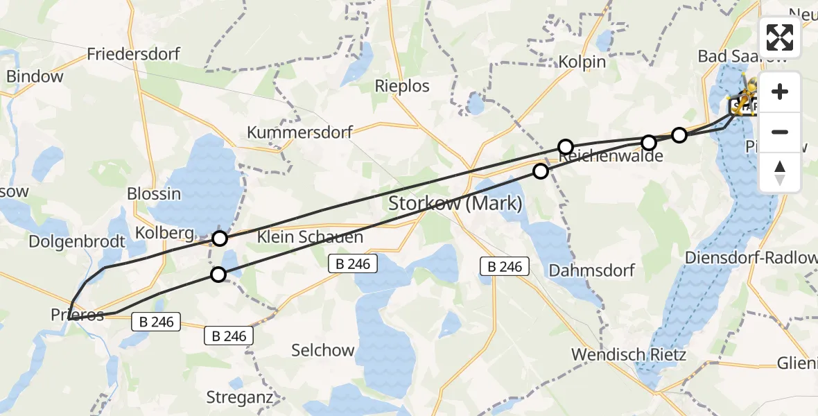 Flugroute Rettungshubschrauber Bad Saarow - Bad Saarow Hospital Hubschrauberlandeplatz, 11 April 2026, 12:58