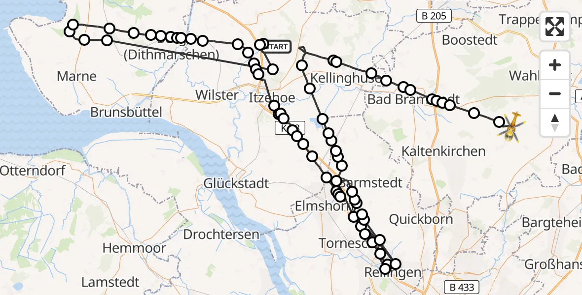 Flugroute Rettungshubschrauber Hohenaspe - Todesfelde, 11 April 2026, 12:59