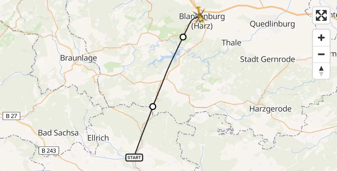Flugroute Rettungshubschrauber Harztor - Blankenburg (Harz), 11 April 2026, 12:59