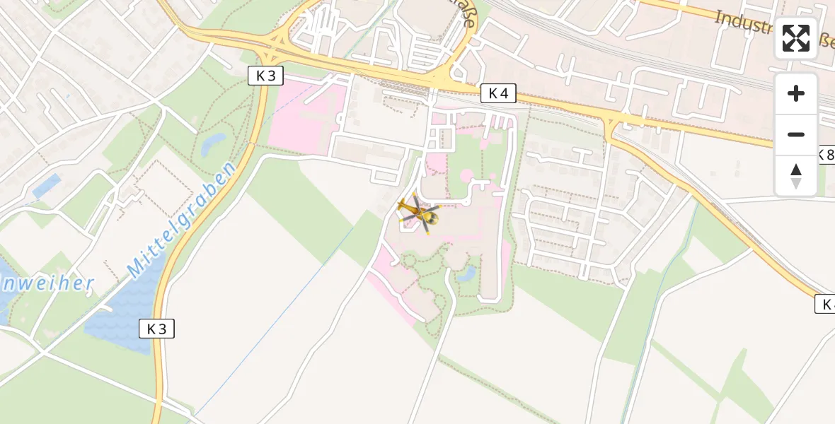 Flugroute Rettungshubschrauber Ludwigshafen Accident Hospital - Ludwigshafen Accident Hospital, 11 April 2026, 13:09