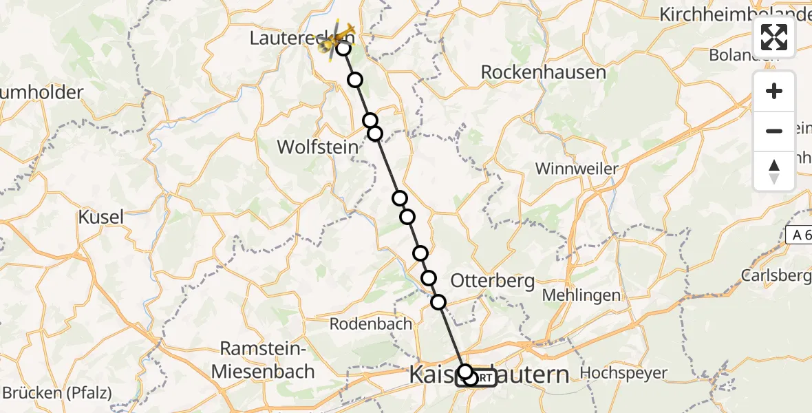 Flugroute Rettungshubschrauber Westpfalz Hospital Kaiserslautern - Cronenberg, 11 April 2026, 13:16