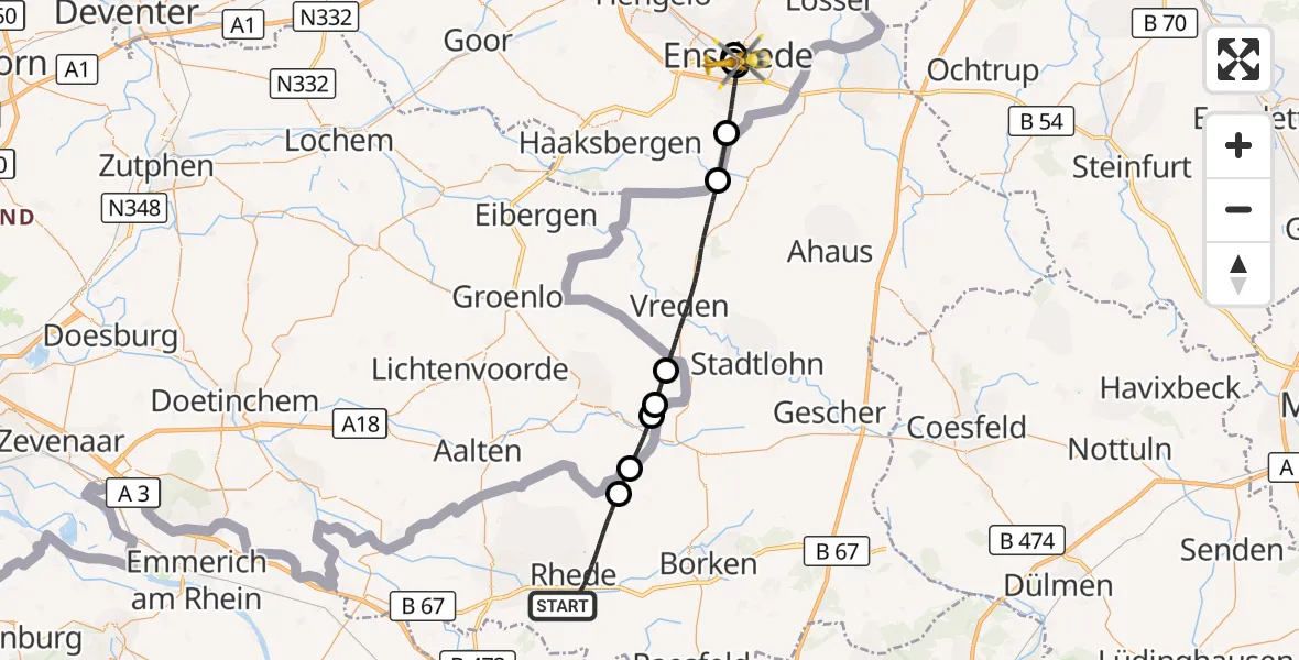 Flugroute Rettungshubschrauber Rhede - Medisch Spectrum Twente Hospital Heliport, 11 April 2026, 13:17