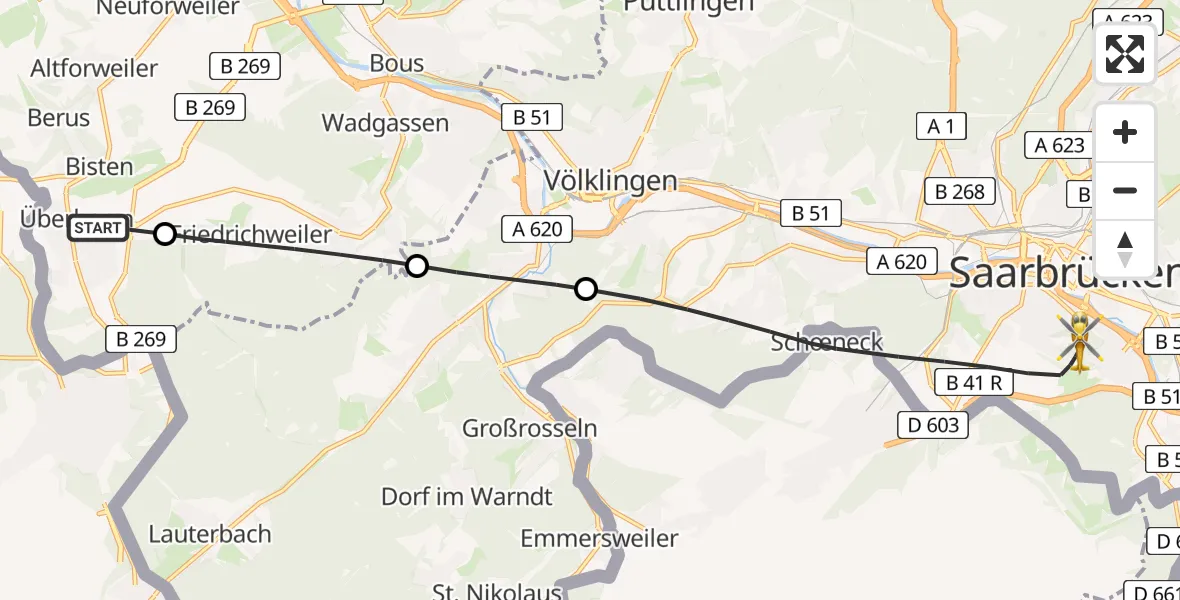 Routekaart van de vlucht: Rettungshubschrauber nach Saarbrücken, Winterberg