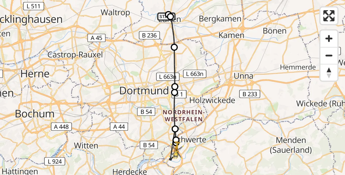 Flugroute Rettungshubschrauber Sankt Marien Hospital - Schwerte, 11 April 2026, 13:30