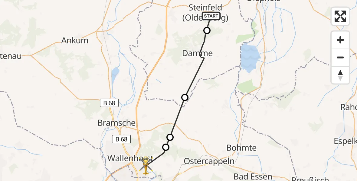 Flugroute Rettungshubschrauber Steinfeld (Oldenburg) - Wallenhorst, 11 April 2026, 13:31