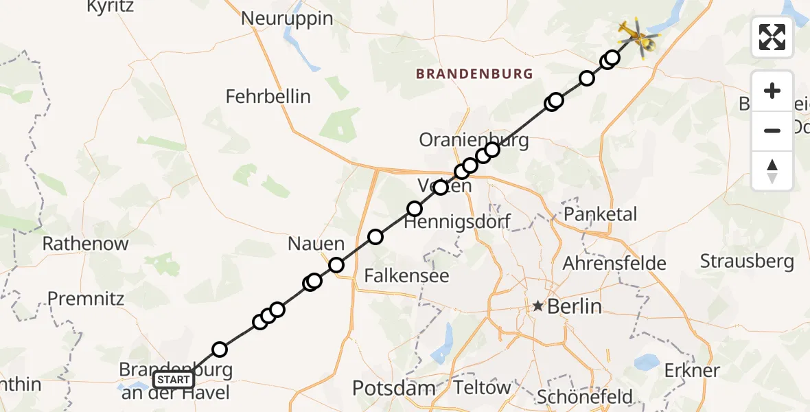 Flugroute Rettungshubschrauber Brandenburg an der Havel - Schorfheide, 11 April 2026, 13:31