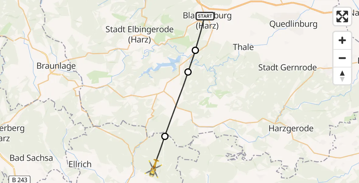 Flugroute Rettungshubschrauber Blankenburg (Harz) - Harztor, 11 April 2026, 13:33